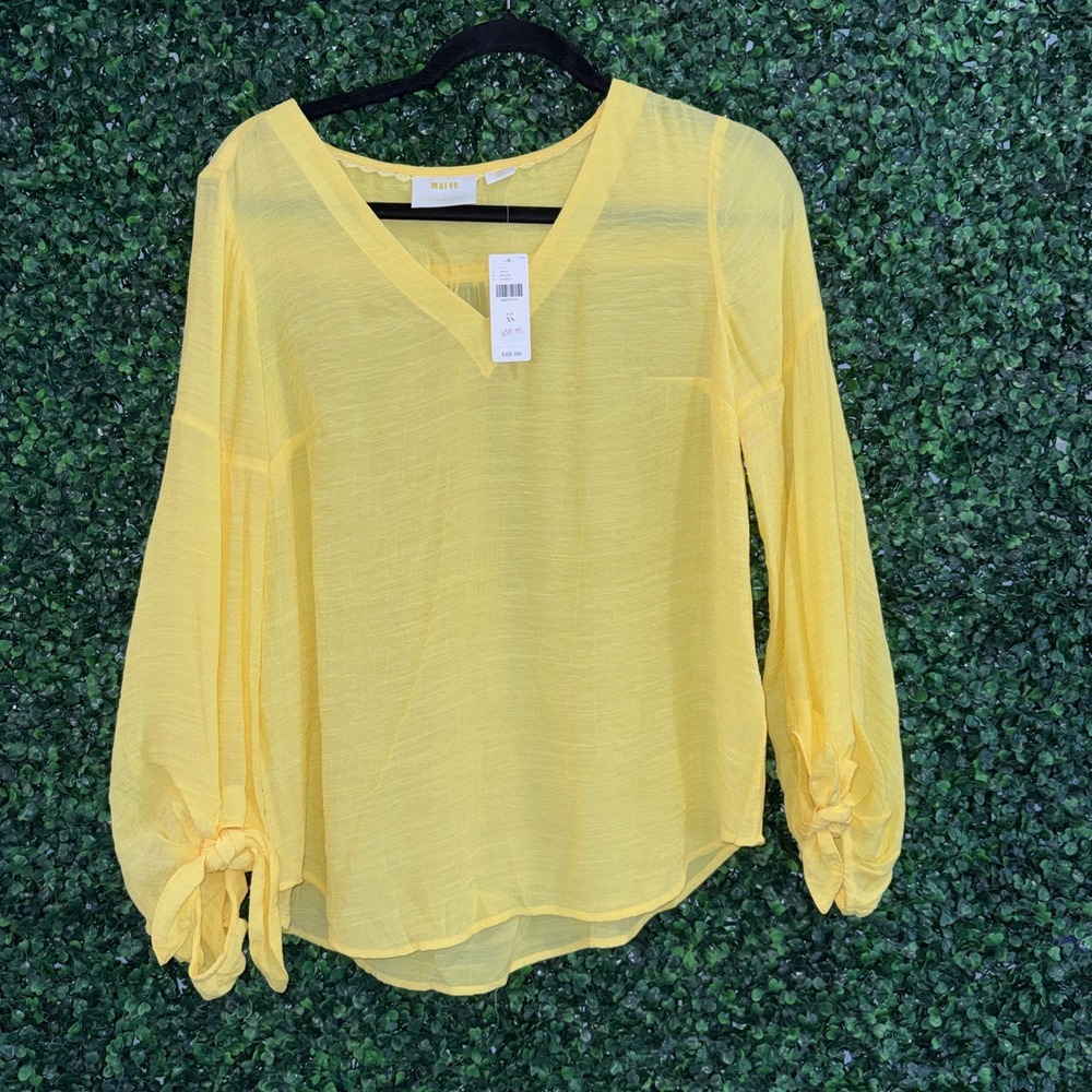 NEW Anthropologie VERONA TIED-SLEEVE TOP BLOUSE XS yellow color